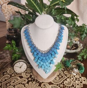CHICO’S Stunning Cascading Waterfall Bib Statement Necklace w Layered Teal Beads